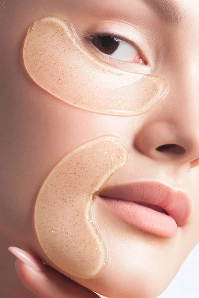 Young Beautiful Woman Clean Perfect Skin Cosmetic Patches Face Close — Stock Photo, Image