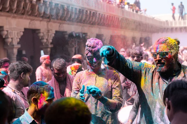 Nandgaon Uttar Pradesh India March 2020 Святкування Свята Холі Храмі — стокове фото