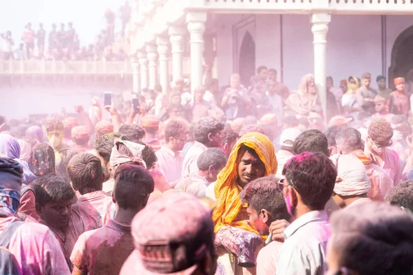 Nandgaon Uttar Pradesh India March 2020 Святкування Свята Холі Храмі — стокове фото