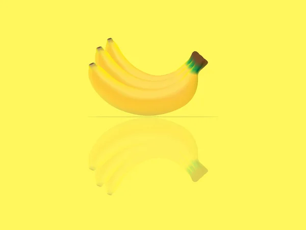 Illustrazione Banana Con Ombra Tavolo Vetro Pavimento Fondo Giallo — Foto Stock