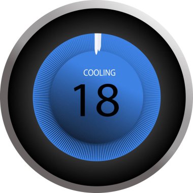 Wi-Fi simgesi ve mavi renk ve siyah arkaplan 18C ile modern daire termostatı