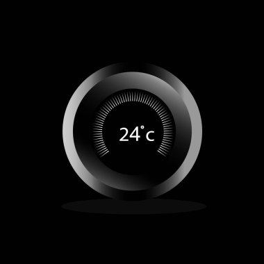 Siyah arkaplan ve gölgeli modern daire termostatı, 24 Celsius