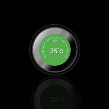 Modern çember Wi-Fi termostatı yeşil renkli, gölge ve siyah arkaplan 25 santigrat