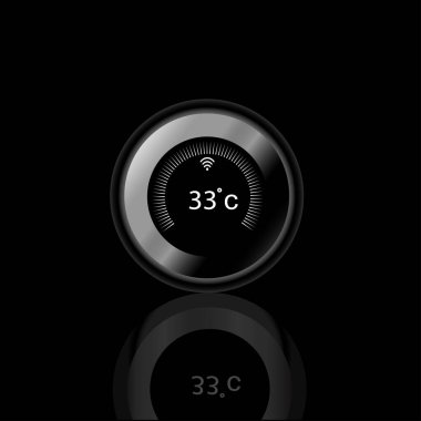 Gölge ve siyah arkaplan 33 Celsius ile siyah renkli modern çember wifi termostatı