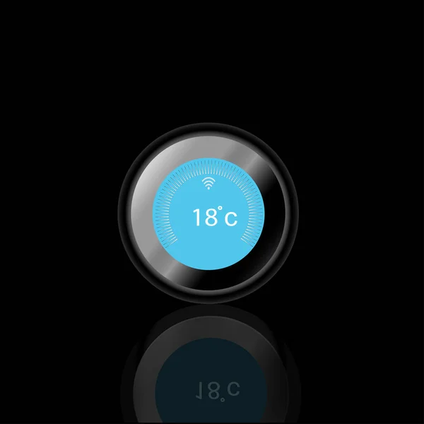 Modern Circle Wifi Thermostat Soft Blue Colour Shadow Black Background — Stock Photo, Image