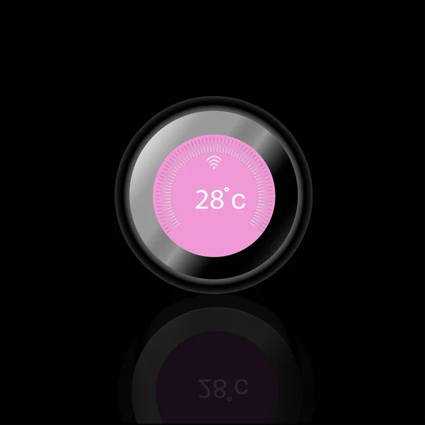 Termostato Wifi Círculo Moderno Cor Rosa Com Sombra Fundo Preto — Fotografia de Stock