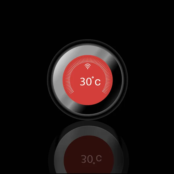 Moderne Cirkelthermostaat Rode Kleur Met Schaduw Zwarte Achtergrond Graden Celsius — Stockfoto