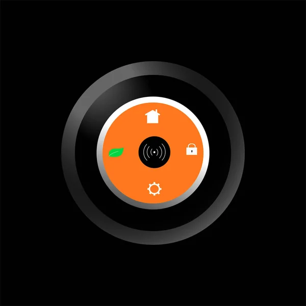 黑色背景上有家庭图标的橙色现代圆形Wifi恒温器 — 图库照片#
