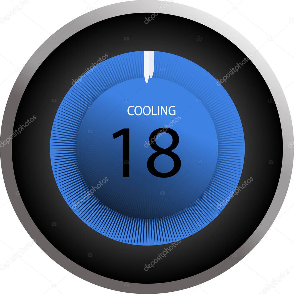 Modern circle thermostat with wifi icon and 18C in blue colour and black background