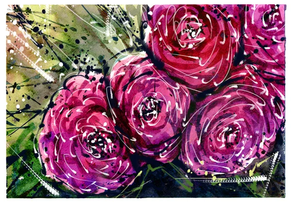 Watercolor painting Flower bouquets rose