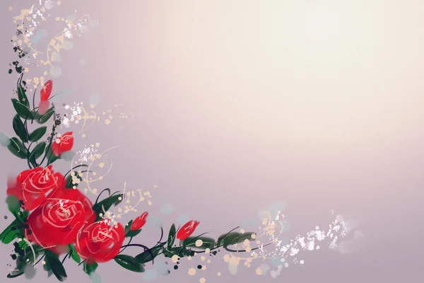 水彩画とデジタル nosegay。赤いバラの花 — ストック写真