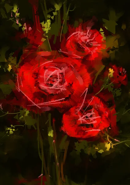 Pintura digital. ramo de flores, rosas rojas — Foto de Stock