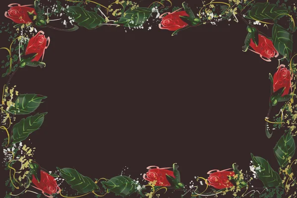 Digital Painting Frame flowers Red rose illustration