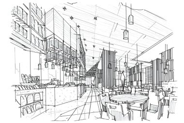Bütün gün ve Restoran bakış açısı iç kroki