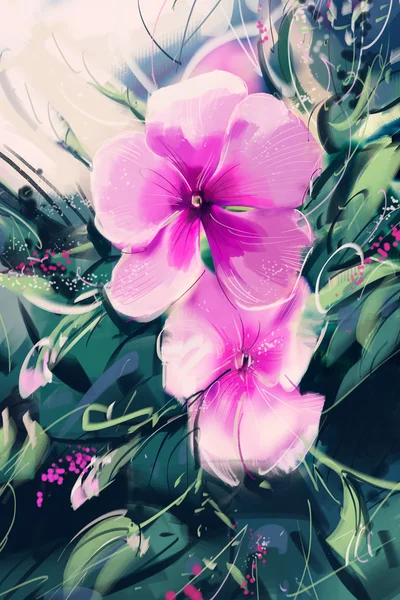 Digitale schilderij paarse bloemen. Roze maagdenpalm — Stockfoto