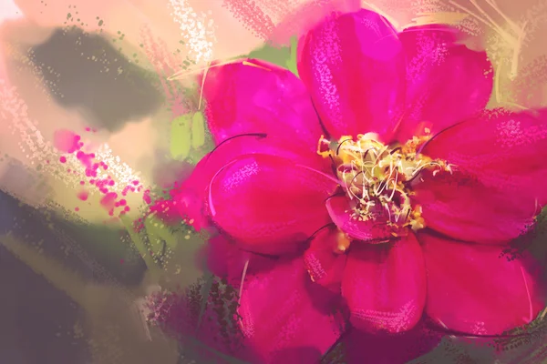 Digital Painting Red Zinnia — Stok Foto