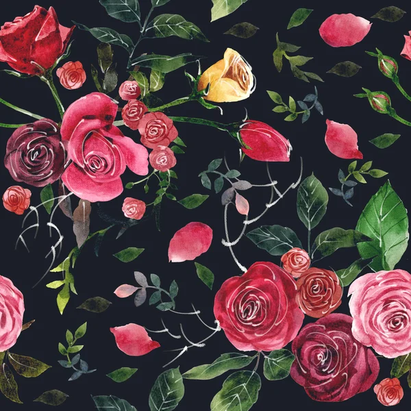Akvarellmålning blommor. Blommor rosa mönster — Stockfoto