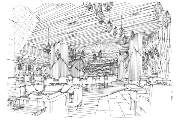 Sketch perspective intérieur toute la journée & restaurant — Photo