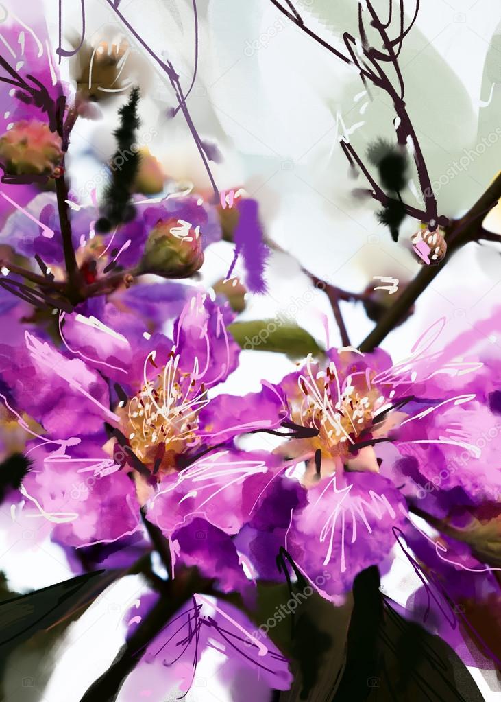 digital painting purple flowers watercolor style 