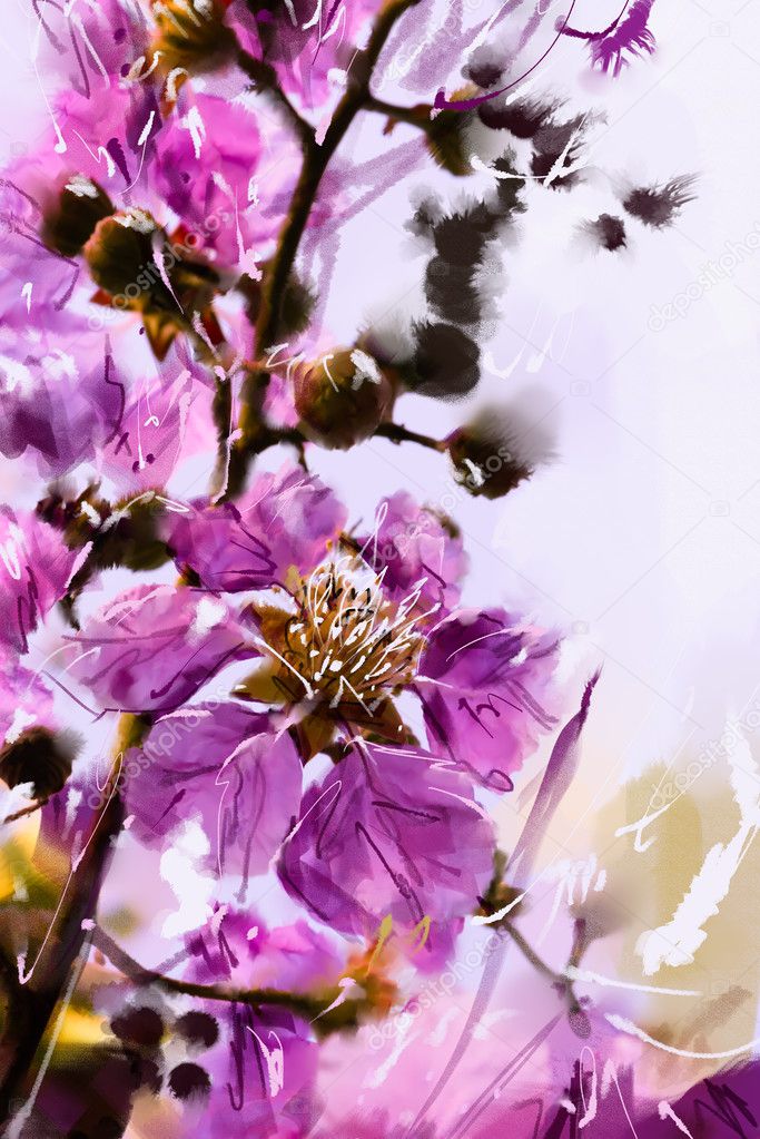 digital painting purple flowers watercolor style 