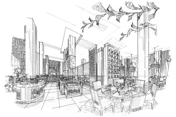 Sketch interior perspective — Stock Photo, Image