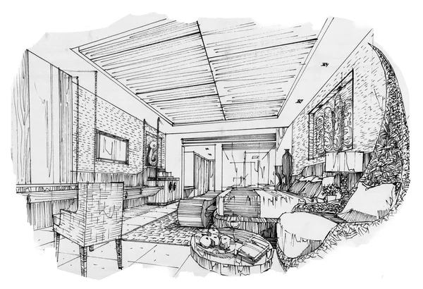 Sketsa perspektif interior — Stok Foto