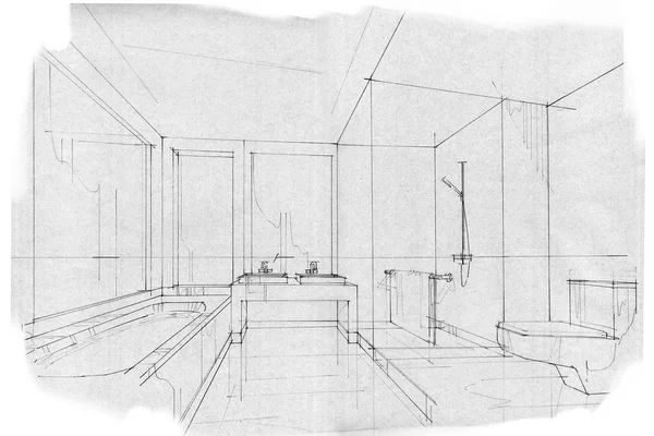 Schets interieur perspectief — Stockfoto