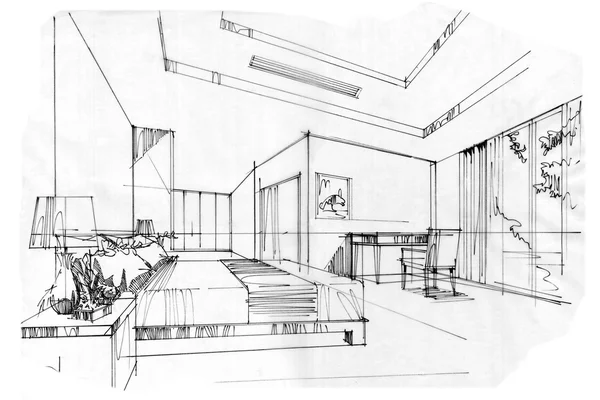 Sketch interior perspective — Stock Photo, Image