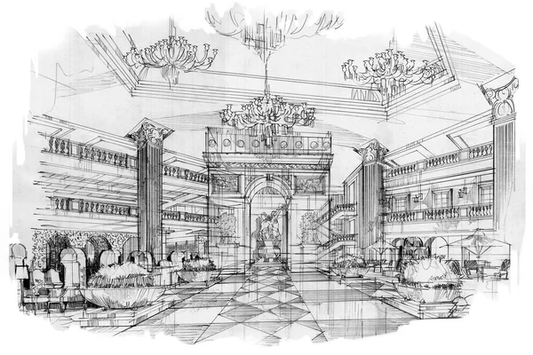 Sketch interior perspective — Stock Photo, Image