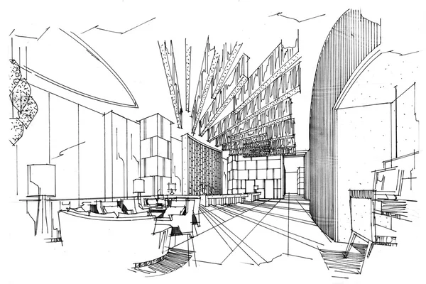 Sketsa perspektif interior — Stok Foto