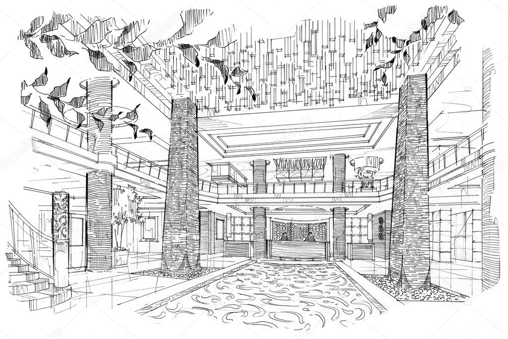 Perspective Bedroom Drawing Sketch Interior Perspective