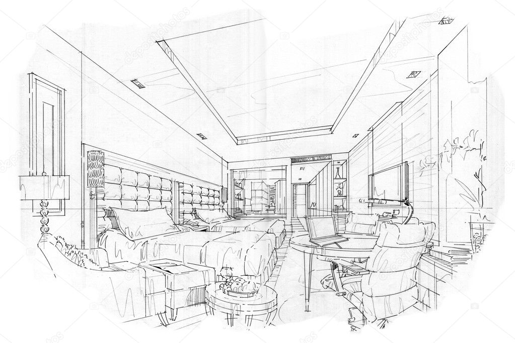 Interior Design Project Concept, Hand Drawing Custom Architecture, Black  and White Ink Sketch, Blueprint Showing Classic Bathroom Stock Image -  Image of black, classic: 127231019