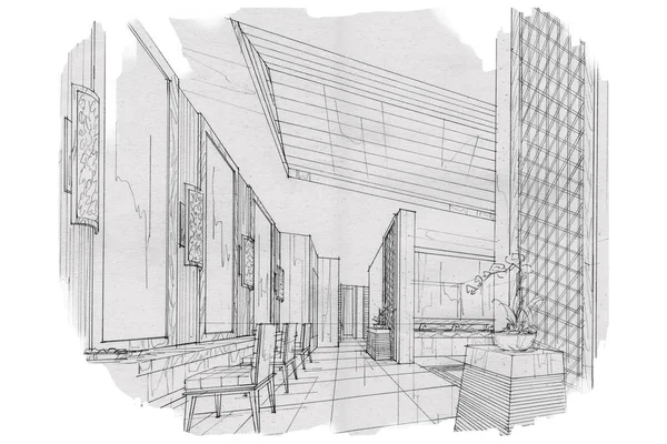 Sketch interior perspective — Stock Photo, Image