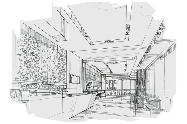 Sketch interior perspective — Stock Photo, Image