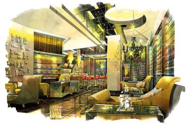 İç Perspektif kroki. Suluboya resim