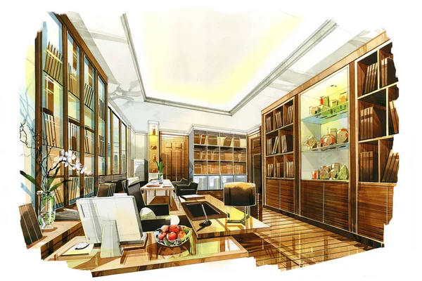 Sketch interior perspective. Painting watercolor — Stock Photo, Image