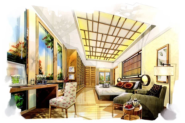 sketch interior perspective. Painting watercolor