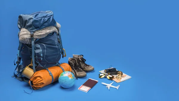 Das Konzept Der Organisation Von Reiseausrüstung Gepäck Konzept Zubehör Für — Stockfoto