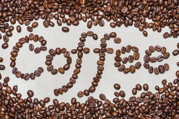 Het Woord Koffie Gemaakt Van Koffiebonen Een Witte Achtergrond Kopieer — Stockfoto