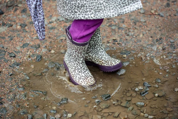 Summer walk in the rain little girl with an umbrella — Stock Photo, Image