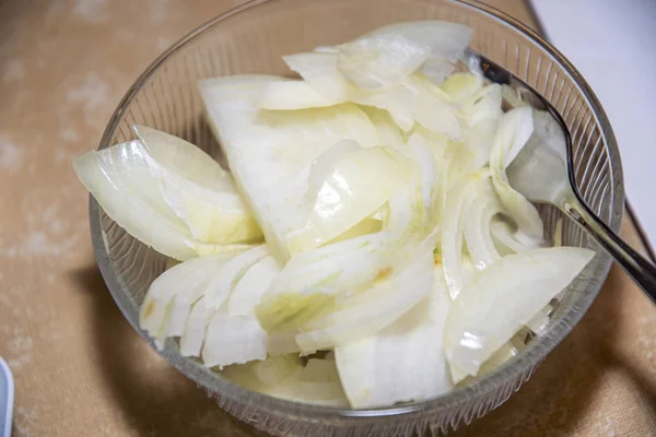 Onion freshly chopped in a glass jar — Stock Photo, Image