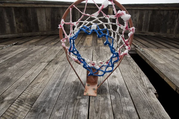 Basketball Hoop Net Wooden Wall — Stock Photo, Image