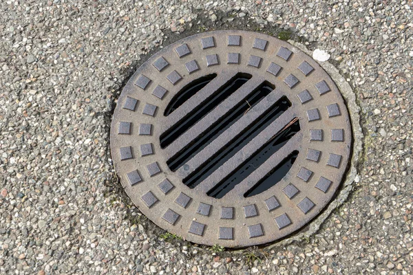 Small Steel Manhole Cover Rainwater Drainage — Stock Photo, Image