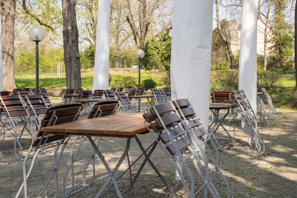 Corona crisis empty beer garden without guests