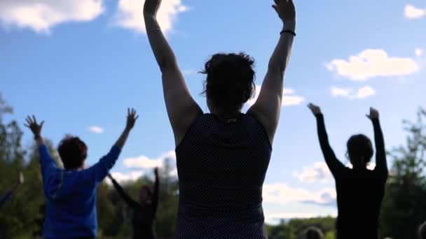 Mujeres haciendo ejercicio alzando brazos — Vídeo de stock