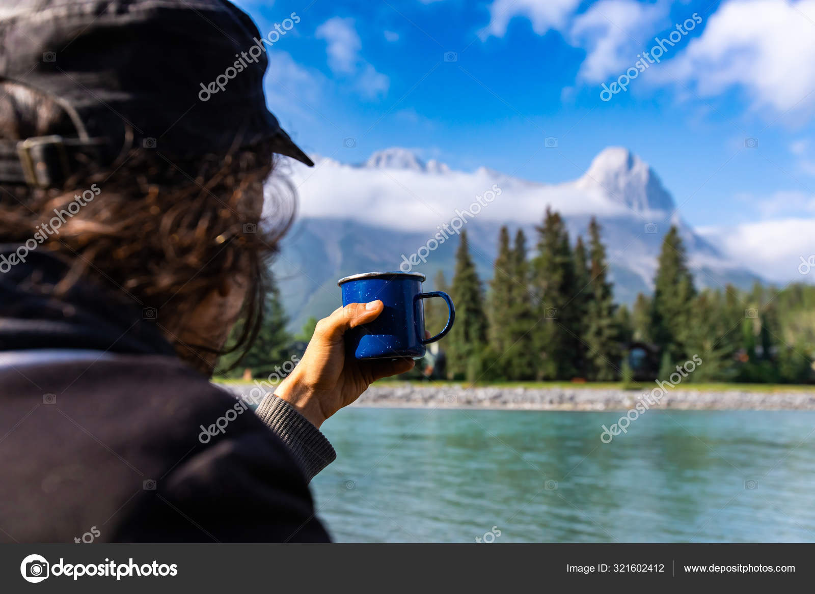 High Snowcapped Mountain Lake enamel mug