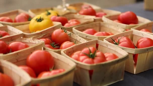 Produits frais biologiques vente au marché de rue — Video