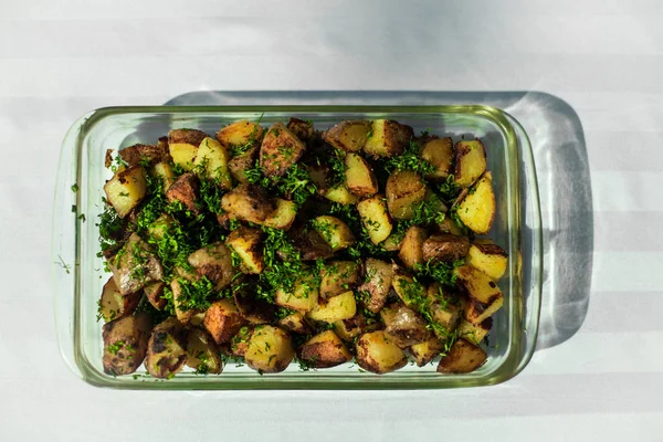 Vista dall'alto primo piano colpo di patate al forno . — Foto Stock