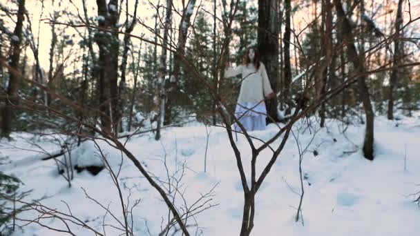 Mystical shaman healer in winter forest — 비디오