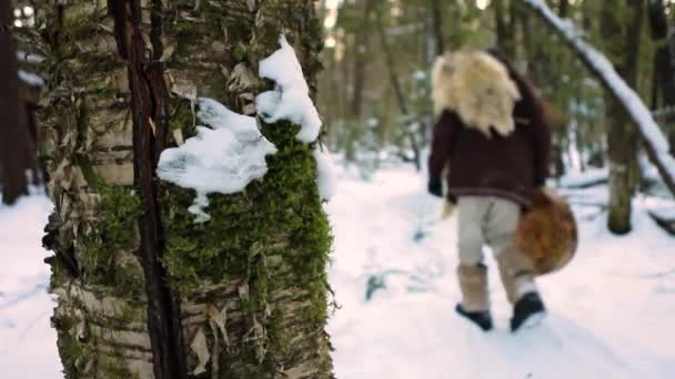 Мистический шаман-целитель в зимнем лесу — стоковое видео